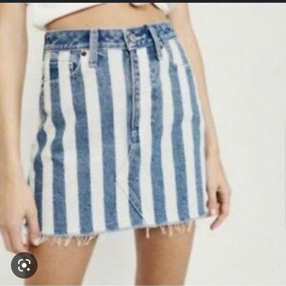 Abercrombie & Fitch Striped Denim Mini Skirt High Waist Raw Hem 24 - Picture 6 of 6